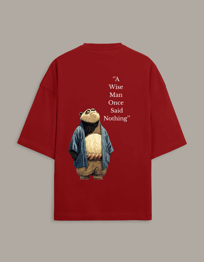 panda design black cotton terry tshirt