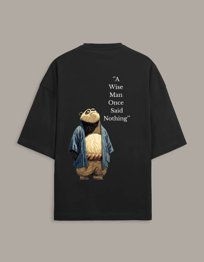 panda design black cotton terry tshirt