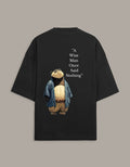 panda design black cotton terry tshirt