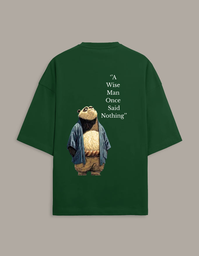 panda design black cotton terry tshirt